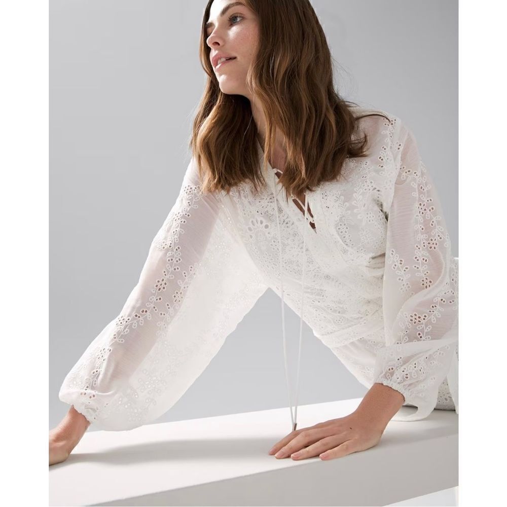 Long-Sleeve White Eyelet Dress-NWT